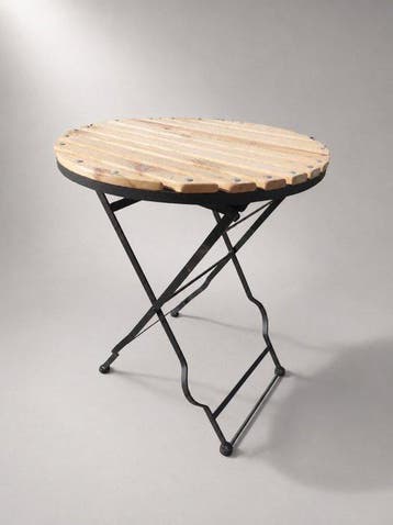 Snijwerk, zware ronde bistrotafel - 75 cm - hout en metaal -