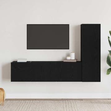 vidaXL Tv-meubelset 3 pcs Zwart Eiken 130,5 x 30 x 140 cm, Verzenden, Nieuw