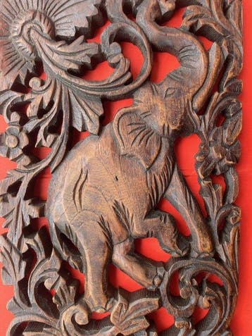 Panneau sculpte elephant - Panneau - Bois