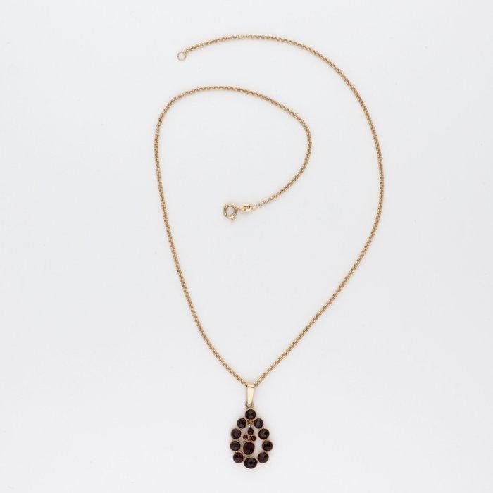 Halsketting - 14 karaat Geel goud - Granaat, Bijoux, Sacs & Beauté, Colliers
