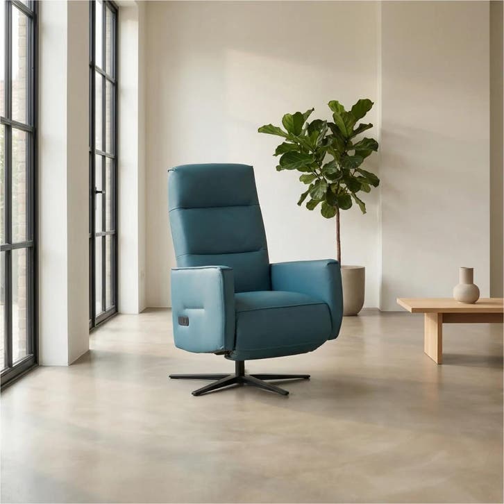Leren handmatige relaxfauteuil Pride - Toledo Turquoise, Huis en Inrichting, Fauteuils, 50 tot 75 cm, 75 tot 100 cm, Nieuw, Leer