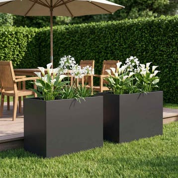vidaXL Plantenbak 2 st Zwart 50 x 40 x 50 cm Koudgewalst, Jardin & Terrasse, Pots de fleurs, Verzenden
