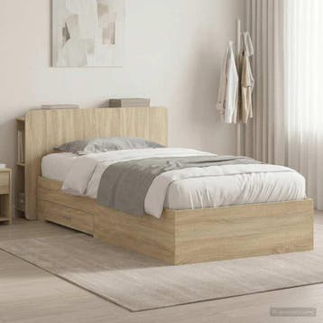 vidaXL Bedombouw met opslag Sonoma Eiken 90 x 190 cm Bewerkt, Verzenden