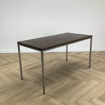 kantinetafel 150x70 cm,  Bruin blad - chroom, Gebruikt, Bureau