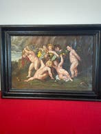 Italiaanse school (XIX) - Putti allegorici con ghirlanda di