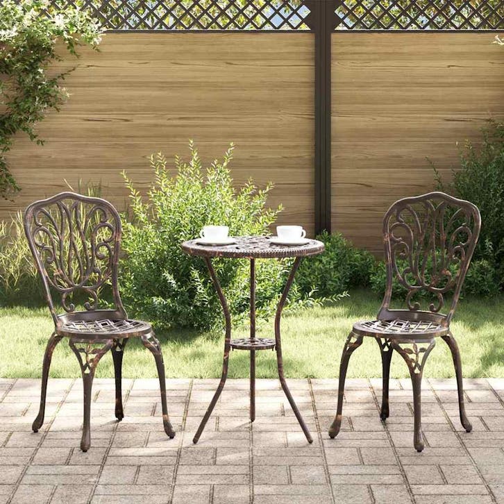 vidaXL Tuin Bistro Set 3 pcs Brons Aluminium, Tuin en Terras, Tuinsets en Loungesets, Nieuw, Verzenden