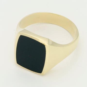 Ring - 14 karaat Geel goud - Onyx, Handtassen en Accessoires, Ringen, Nieuw