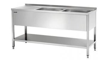 RVS spoelwerktafel met 2 spoelbakken rechts en bodemschap +, Verzenden, Nieuw in verpakking