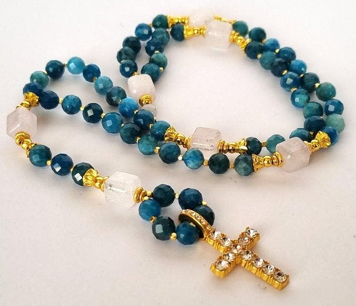 Apatiet & rotskristal – Rozenkrans – Kruis - Kruisbeeld -, Antiquités & Art, Antiquités | Livres & Manuscrits