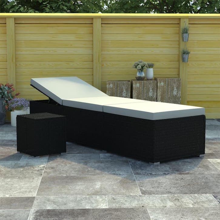 vidaXL Ligbed met kussen en theetafel poly rattan crèmewit, Tuin en Terras, Ligbedden, Nieuw, Verzenden