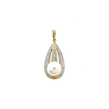 9 Karaat hanger met barokparel en diamanten; 0,05 ct., Bijoux, Sacs & Beauté, Bracelets à breloques, Ophalen of Verzenden