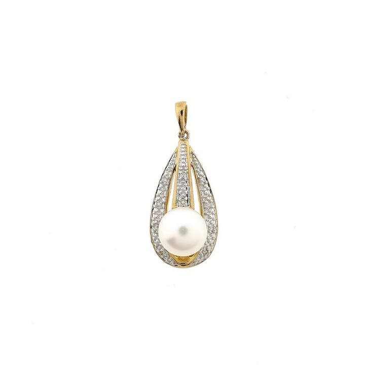 9 Karaat hanger met barokparel en diamanten; 0,05 ct., Bijoux, Sacs & Beauté, Bracelets à breloques, Enlèvement ou Envoi