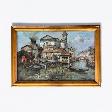 Felice Giordano (1880-1964) - Lo Squero di San Trovaso,, Antiek en Kunst, Kunst | Schilderijen | Klassiek