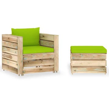 vidaXL 2-delige Loungeset met kussens groen geïmpregneerd, Verzenden, Nieuw, Loungeset