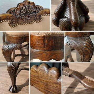 Stoel (4) - Eik - Prachtige stoelen met houtsnijwerk., Antiek en Kunst