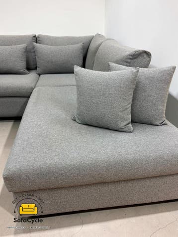 Hoekzetel grijs in stof met extra kussens – tweedehands, Huis en Inrichting, Zetels | Zetels en Chaises Longues, Verzenden, Nieuw