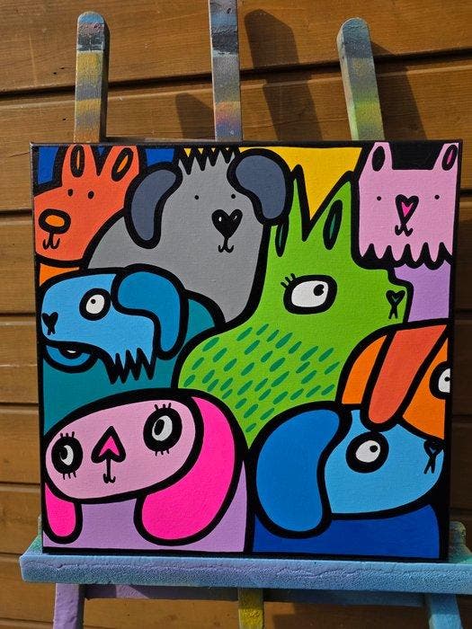 Kev Munday - Pack of Rabbits, Antiquités & Art, Art | Peinture | Moderne