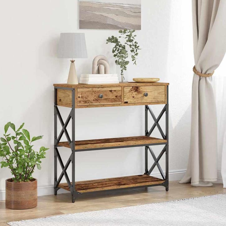 vidaXL Console Tafel met lade met plank Oud hout 75 x 28 x, Huis en Inrichting, Tafels | Bijzettafels, Nieuw, Verzenden