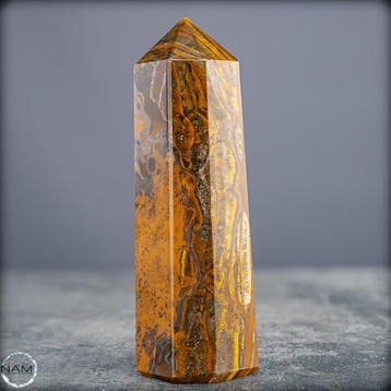 Natuurlijke tijgeroog-obelisk met goudbruine, zijdezachte