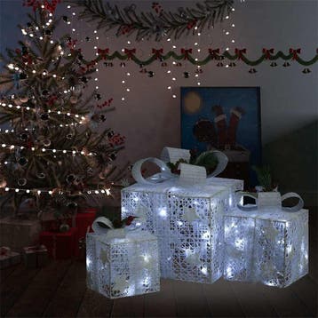 vidaXL Kerstdecoratie geschenkdozen 3 st binnen/buiten wit, Verzenden