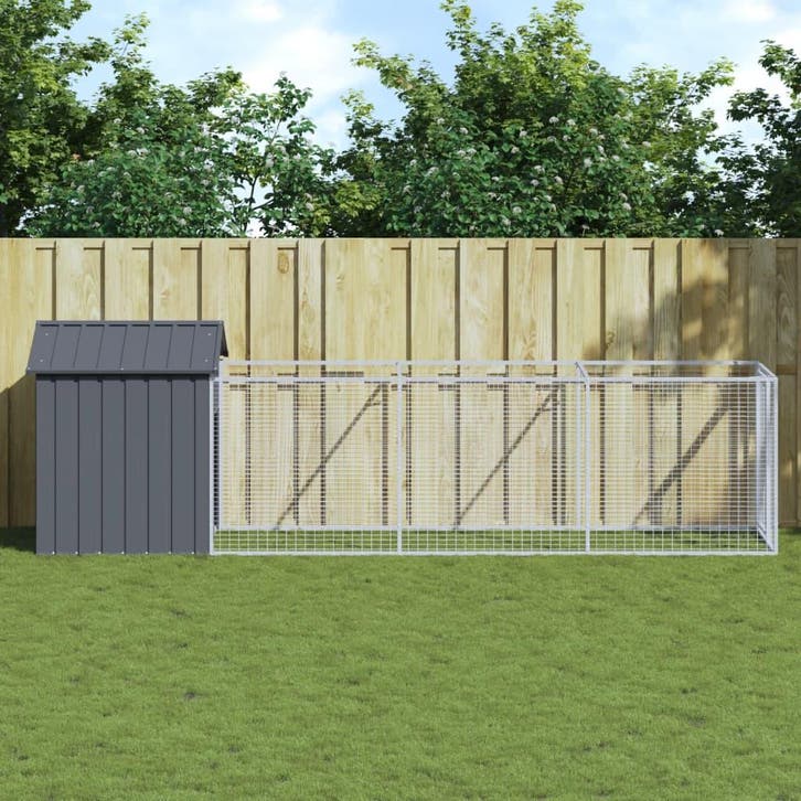 vidaXL Hondenhok met dak 117x405x123 cm gegalvaniseerd staal, Dieren en Toebehoren, Hondenhokken, Nieuw, Verzenden