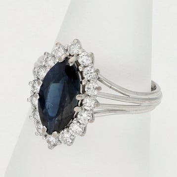 Bague - 18 carats Or blanc - Diamant - Saffier, Handtassen en Accessoires, Nieuw