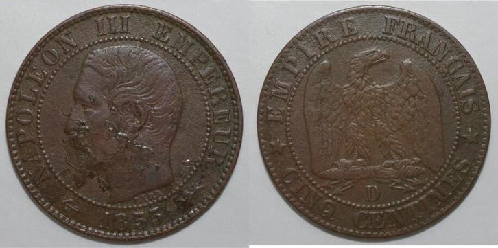 5 Centimes France Gadoury 152 Cinq Centimes 1855 D Lyon T..., Postzegels en Munten, Munten | Europa | Niet-Euromunten, België