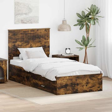 vidaXL Bedframe met lade Rook Eiken 90 x 190 cm Bewerkt hout, Verzenden, Nieuw