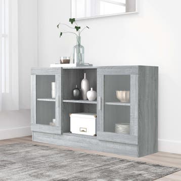 vidaXL Vitrinekast 120x30,5x70 cm bewerkt hout grijs sonoma, Huis en Inrichting, Kasten | Dressoirs, Verzenden, Nieuw