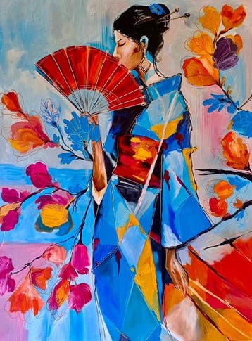 Kiri Aguilera (1982) - XL - Geisha Abstracta en Azul y