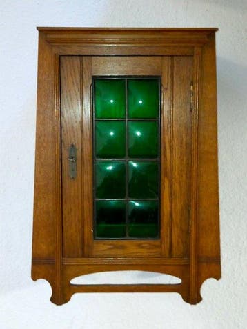 Antiker Jugendstil Wandvitrine Hängeschrank Eiche Grünes, Antiek en Kunst