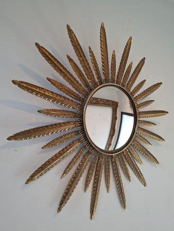 Miroir mural - Laiton - Miroir soleil 60s, Antiquités & Art