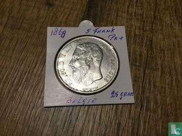 België 5 francs 1868 (klein hoofd - positie A), Verzenden, Losse munt