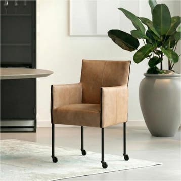 Set van 8 Leren eetkamerstoelen More - Vintage Taupe, Huis en Inrichting, Stoelen, Ophalen of Verzenden, Nieuw, Leer