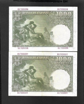 Spanje. - 2 x 1000 Pesetas 1949 - Consecutive - Pick 138