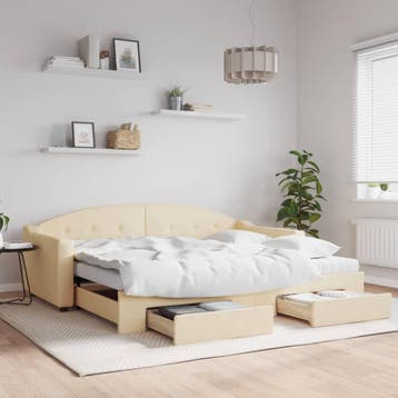 vidaXL Slaapbank met onderschuifbed en lades 90x200 cm stof, Verzenden, Nieuw