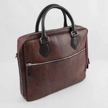 Etro - Paisley Coated Canvas Brown Leather Briefcase, Nieuw
