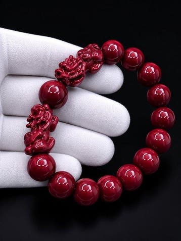 Tibetaanse armband met dubbele Pixiu van cinnaberbescherming