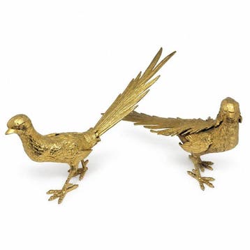 sculptuur, 2 Bronze Pheasants - 17 cm - Verguld brons