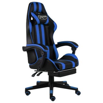 vidaXL Racestoel met voetensteun kunstleer zwart en blauw, Verzenden