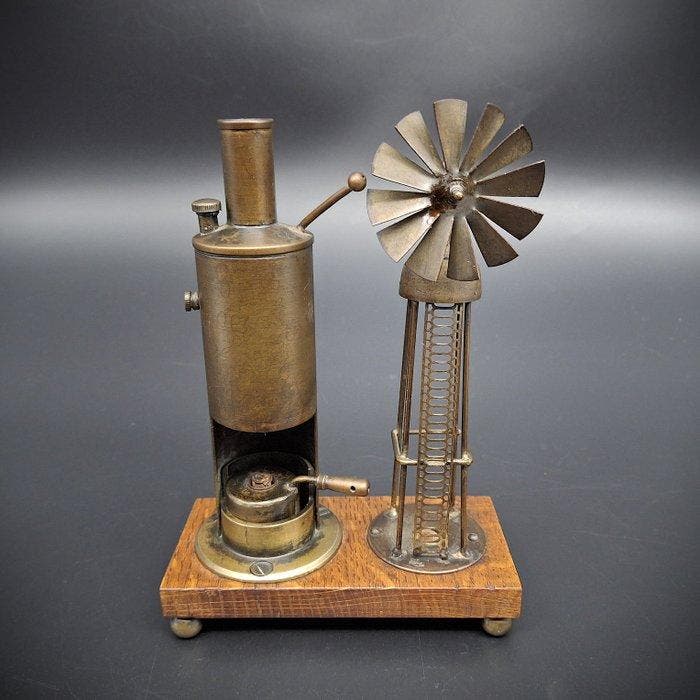 Moteur à vapeur - Laiton, Bois - 1850-1900 - ancien modèle, Antiquités & Art, Antiquités | Assiettes décoratives & Carrelages
