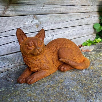 sculptuur, Liggende Kat - 22 cm - Gietijzer, Antiek en Kunst