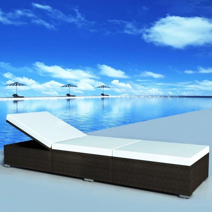 vidaXL Ligbed met kussen poly rattan bruin, Tuin en Terras, Ligbedden, Nieuw, Verzenden