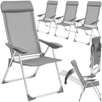 4 opvouwbare aluminium tuinstoelen met rugleuning - grijs, Verzenden, Nieuw