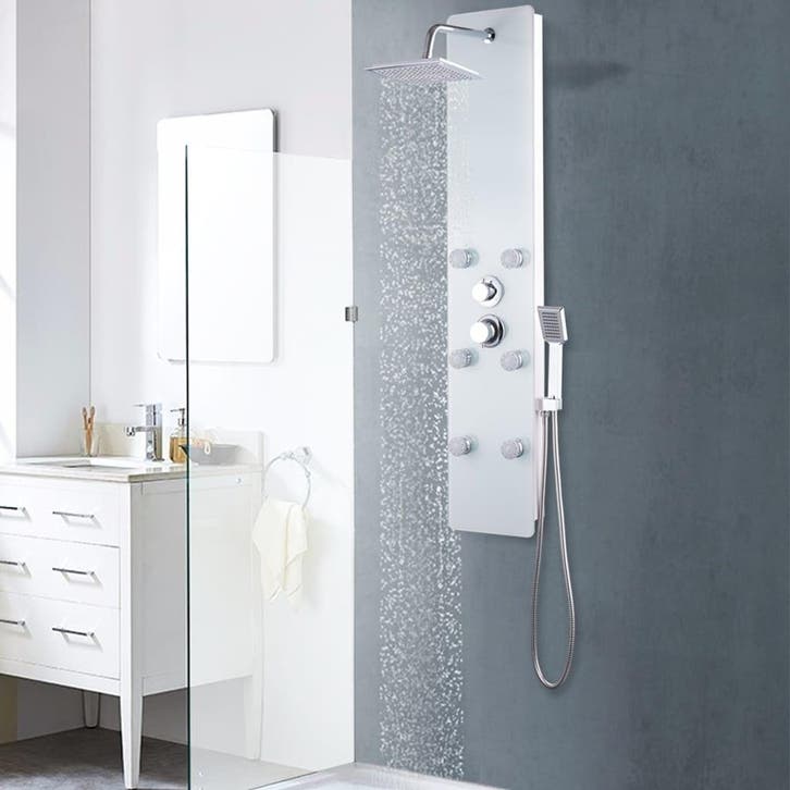 vidaXL Douchepaneel 25x44,6x130 cm glas wit, Bricolage & Construction, Sanitaire, Envoi