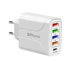 DrPhone HALOXIII – 48W 4 USB Poorten Snel Lader + USB-C PD, Telecommunicatie, Mobiele telefoons | Telefoon-opladers, Verzenden