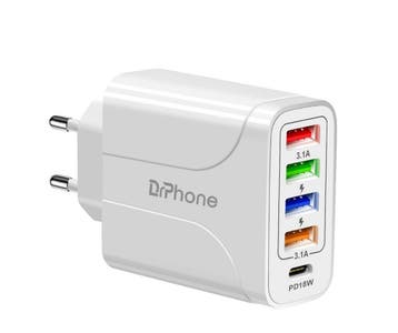 DrPhone HALOXIII – 48W 4 USB Poorten Snel Lader + USB-C PD, Verzenden, Nieuw