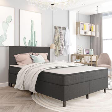 vidaXL Boxspring stof donkergrijs 140x200 cm, Verzenden, Nieuw