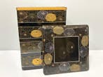 Four tired wooden Jubako with chrysanthemum motif makie