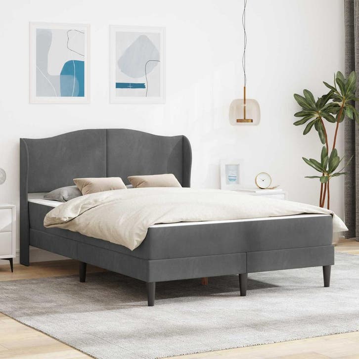 vidaXL Bedframe met hoofdeinde Donkergrijs 140 x 190 cm, Huis en Inrichting, Slaapkamer | Bedden, Nieuw, Verzenden